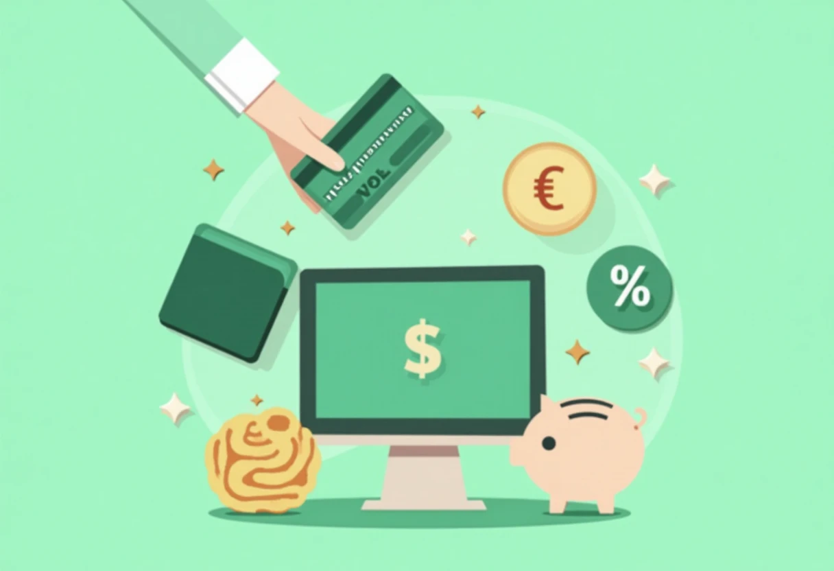 Illustration of digital shopping with credit cards