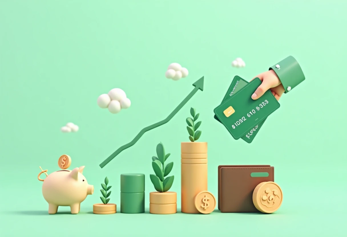 Credit card usage with cashback symbols