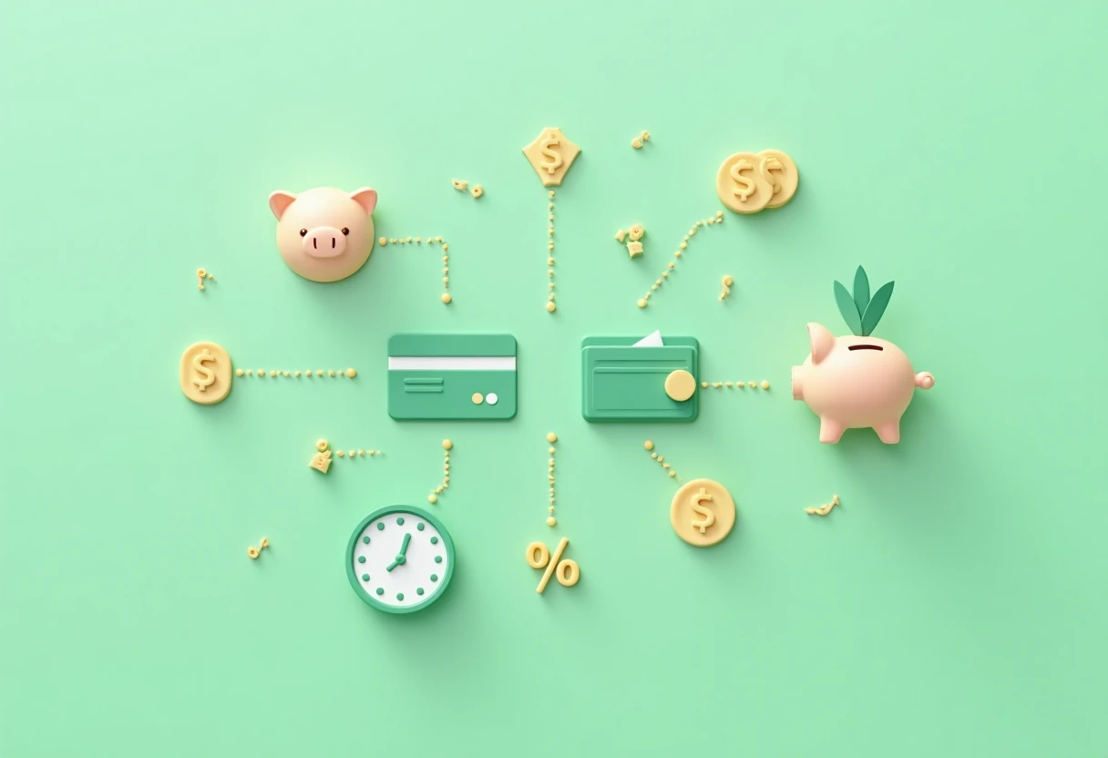 Freelancer workspace with credit card icons