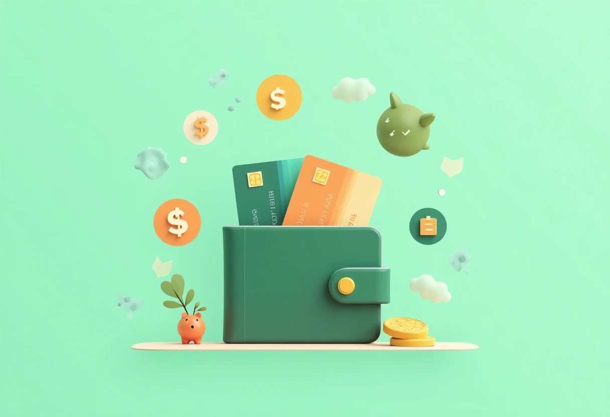 En lommebok med kredittkort og cashback-ikoner