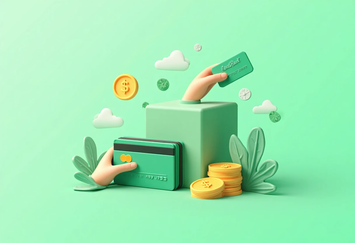 Wallet with credit cards and cashback icons