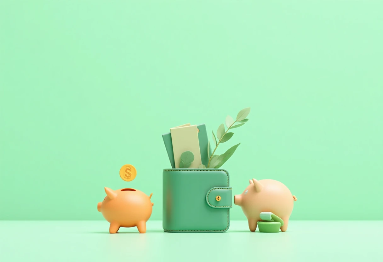 Ikon cashback dengan dompet dan latar belakang hijau mint