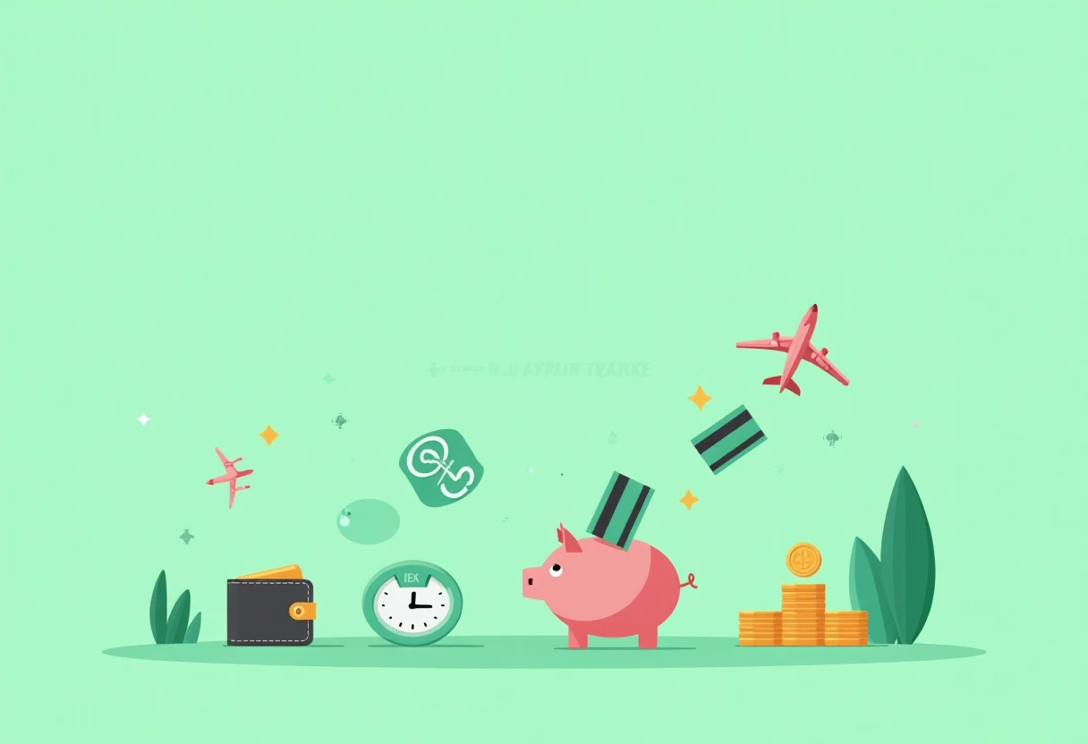 Ikon miles frequent flyer dengan pesawat dan latar belakang hijau mint