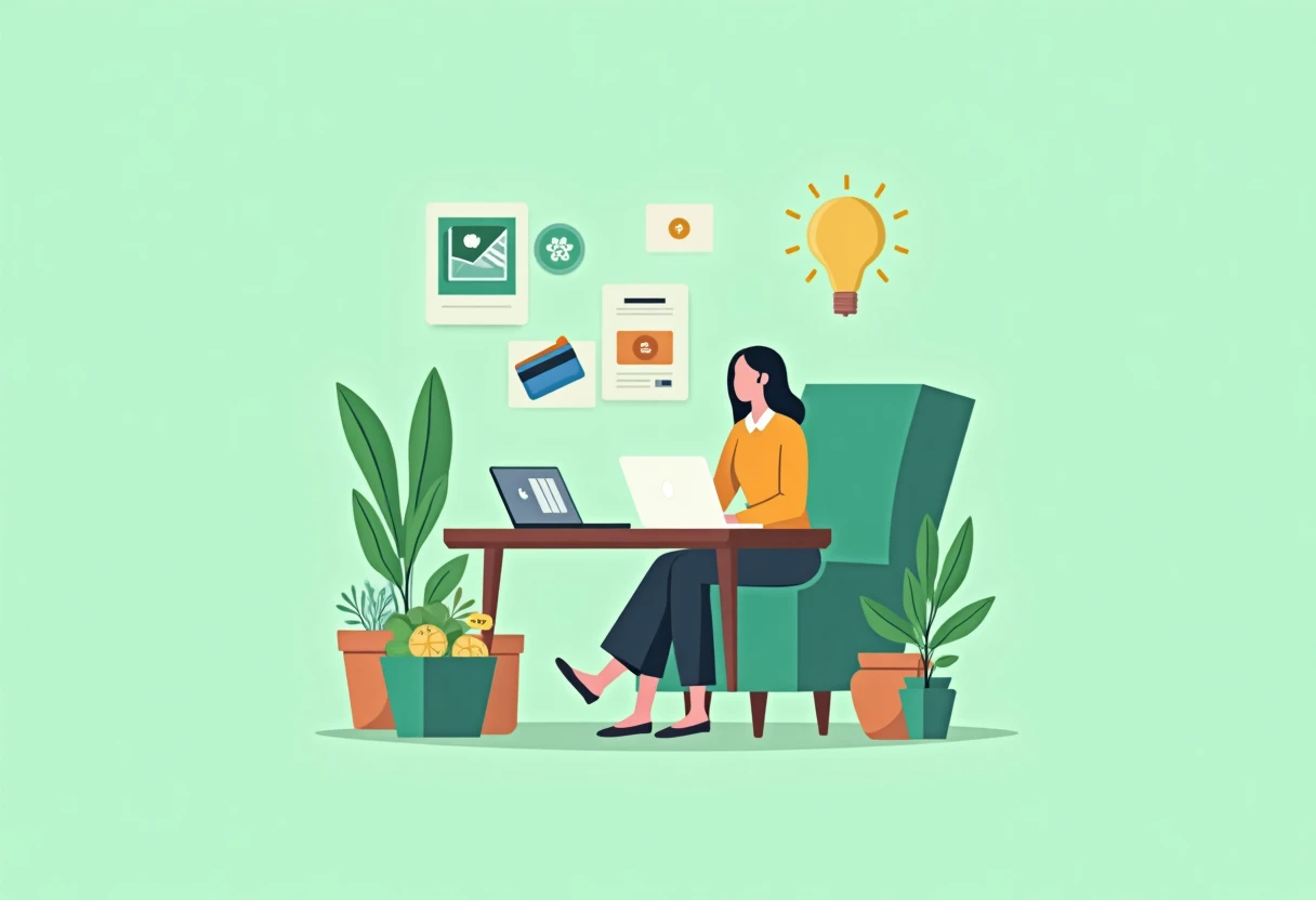 Freelancer revisando documentos financieros en casa