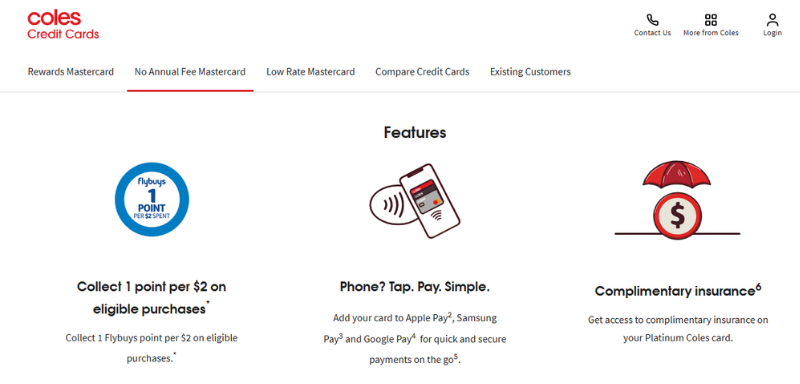coles no annual fee mastercard